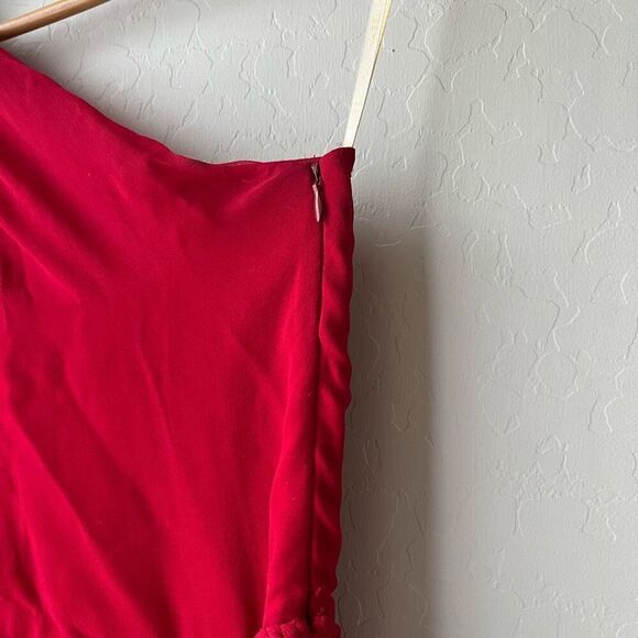 Naeem Khan Red 100% Silk Draped One-Shoulder Braided Waist Chiffon Gown Size 4 - Picture 9 of 13